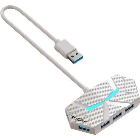 Hub USB 3.0 à 7 ports 5 Gbit/s haute vitesse alimenté par transmission USB pour ordinateur portable (blanc, 1,2 m) (1/5)