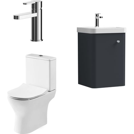 Nuie Core Cloakroom Set Wall Hung Vanity Unit Curve 400mm Basin Tap WC Satin Anthracite
