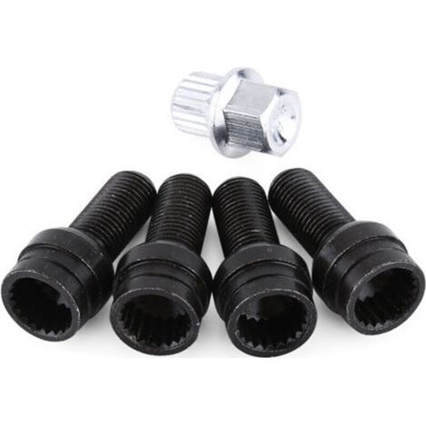 Boulon Antivol Pour Jantes - M14x1 5 - Acier Noir - Pour Véhicule - Lot De 4 + 1 Clé (1/5)