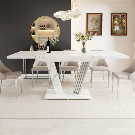 Mesa extensible de MDF y metal 120-160x80x76 cm blanco mármol (1/5)