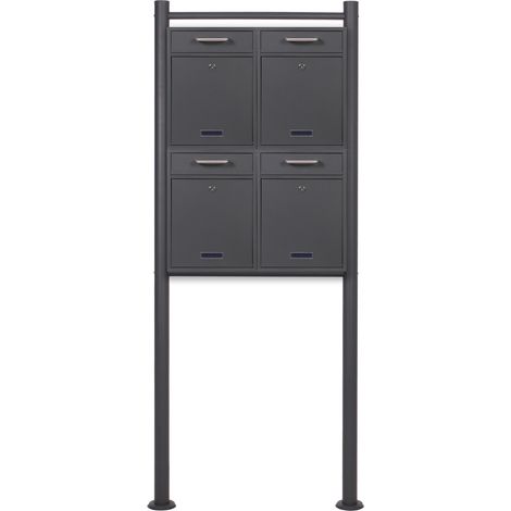 2x2 Briefkasten V52 in Anthrazit Postkasten mit Briefkastenständer und Namensschild, Postbox