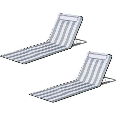 Transat pliant chaise longue jardin appui-tête dossier réglable 5 positions sac transport gris clair