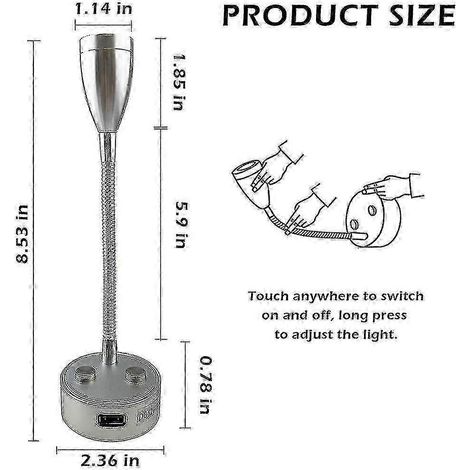 Lampe de lecture LED 12-24 V, à intensité variable, compatible avec les camping-cars, les camions de tourisme, les caravanes et les lampes de chevet, lot de 2 - noir, argent (1/5)