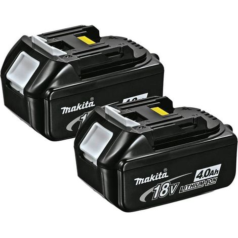 Lot de 2 batteries 18V Li-Ion 4,0 Ah – Autonomie accrue avec indicateur de charge – Compatible outils sans fil Makita