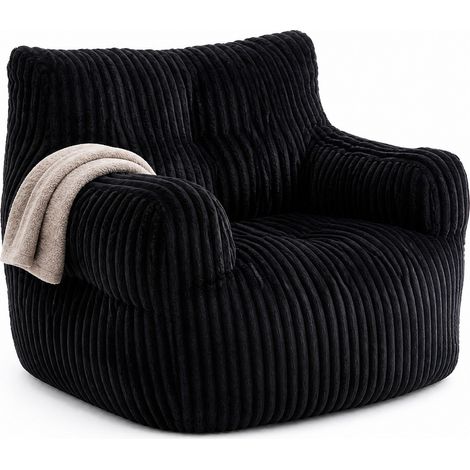 Pouf géant en velours côtelé noir, mousse à mémoire de forme, 100 x 94 x 70 cm, intérieur salon chambre, confortable et robuste CHICFURN (1/5)