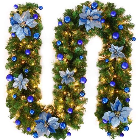 Guirlande décorative de Noël, guirlande en rotin, couronne de Noël, guirlande lumineuse de Noël, guirlande artificielle de Noël, guirlande de sapin (bleue) (1/5)