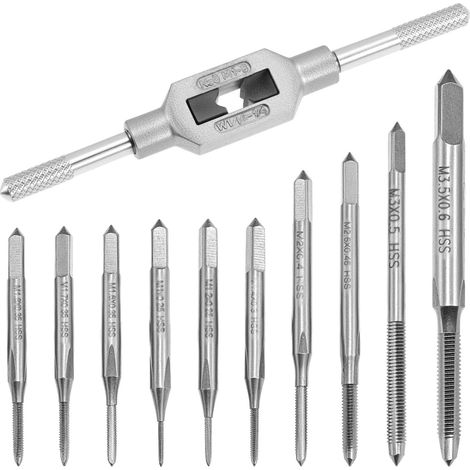 Jeu de 10 jeu de tarauds métriques HSS M1M3,5 avec cléà taraud réglable Outil de taraudage professionnel pour métaux tendres, bois et plastique