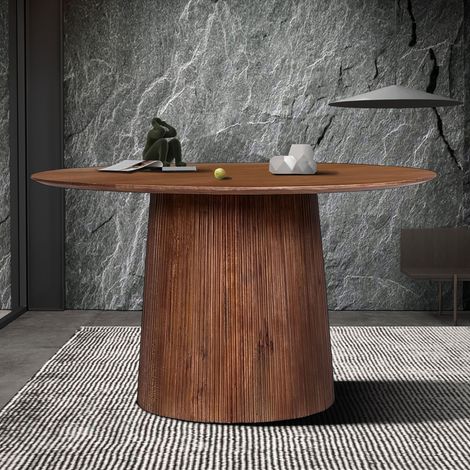 Table à manger ronde 130x130x76 cm en manguier marron - MAGUEL