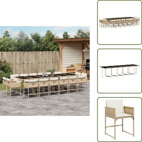 The Living Store Ensemble à manger de jardin et coussins 17 pcs beige - Meubles De Jardin - Salon De Jardin - Set De Jardin - Résine Tressée - Mobilier D'extérieur (1/5)