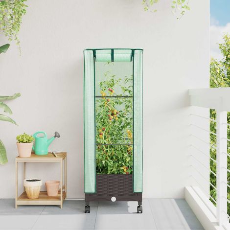 Teenpull – Gartenplanter mit Gewächshausabdeckung und Rädern Braun PP (1/5)