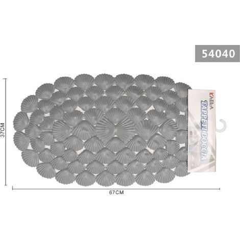 Kaela - Tappeto Antiscivolo Ovale Con Conchiglie Grigio Vasca Bagno Doccia 67x37cm 54040 -
