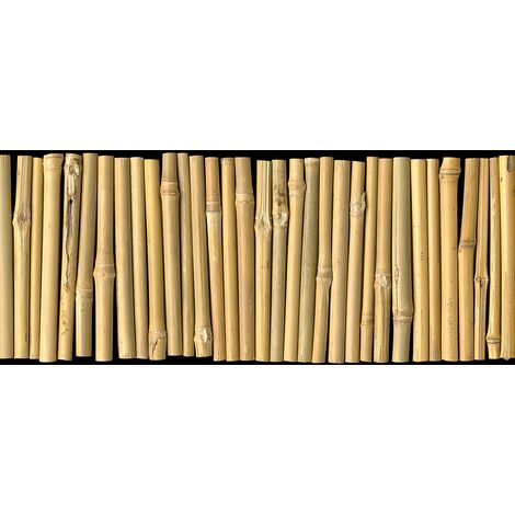 Papier peint panoramique bambou trompe l'oeil | Tapisserie panoramique noir & beige salle de bain | Papier peint panoramique bois - 250 x 600 cm (6 pièces) (1/4)