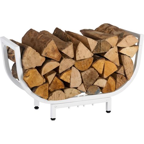 Étagère à bois, métal, H x L x P : 35 x 65 x 21 cm, support à bois, panier à bois, blanc (1/5)