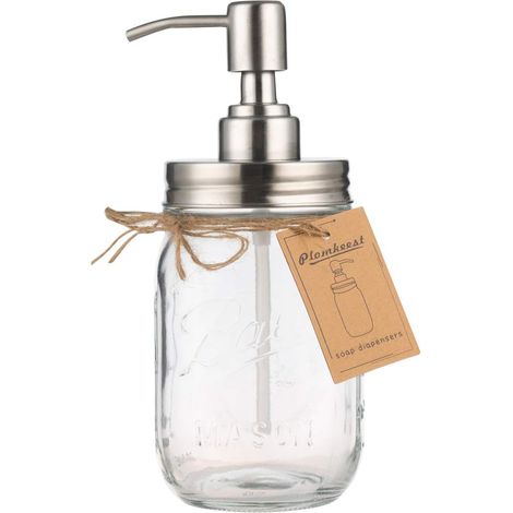 Distributeur de savon en verre transparent avec pompe en acier inoxydable pour salle de bain, cuisine, décoration (1/5)