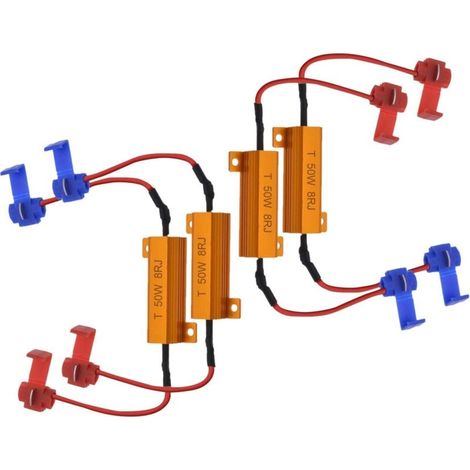 4 resistencias de carga LED de 50 W y 8 ohmios para faros delanteros, decodificador de luces antiniebla, cable decodificador de resistencia de señal de giro LED (reparación de hiperflash y cancelación (1/4)