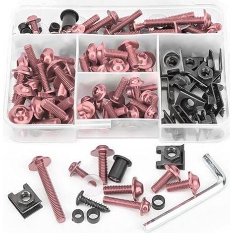 Kit Assortiment Clips D'écrou De Boulons, Kit Vis Autotaraudeuses, Carénage-Kit Vis Carénage-Moto, Kit Boulons Pour Carénages Motos, Vis Moto Colorées Kit-Boulon Carénage(Rose)