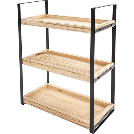 Étagère de salle de bain à 3 niveaux, en bois, résistante à l'humidité, avec structure en métal, étagère à épices multifonctionnelle, organisateur de bureau pour cuisine (1/5)