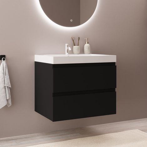 LOMAZOO Meuble de Salle de Bain 60cm Noir Mat - Vasque Blanche -