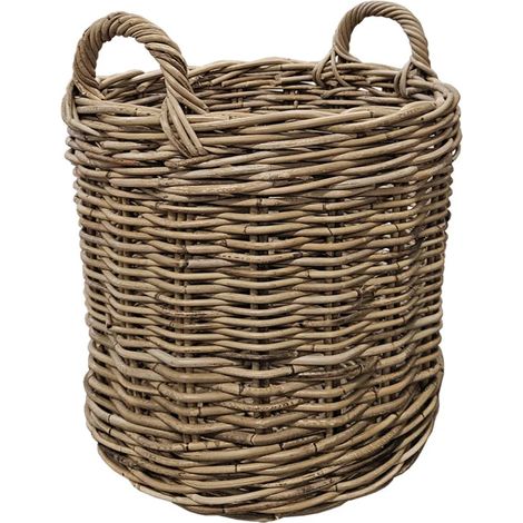 Panier rond H. 43 cm avec anses en kubu naturel tressé - INAYA (1/5)