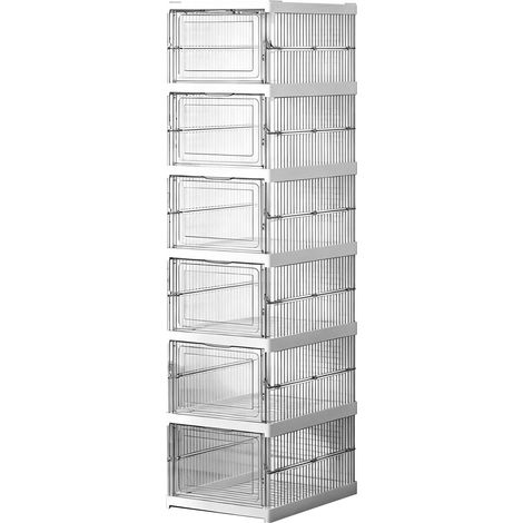 Boîte de rangement à chaussures en plastique transparent, empilable, peu encombrante, pliable, 6 niveaux, 25,5 x 34,5 x 105 cm (10,04 x 13,58 x 41,34 pouces). (1/5)