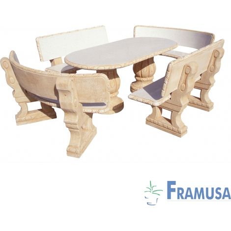 CONJUNTO COMEDOR PIEDRA OVALADO JARDIN CIRUELO PULIDO OCRE