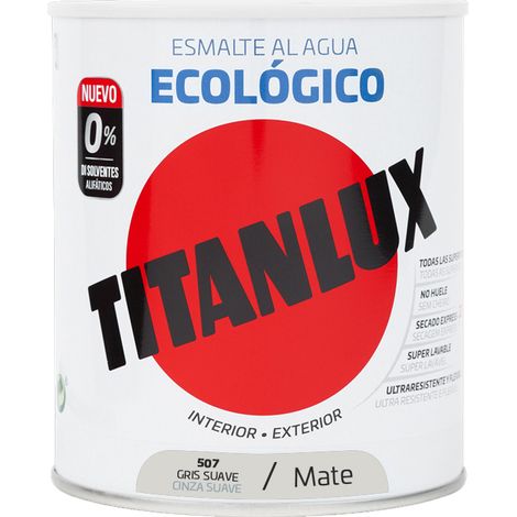 TITAN esmalte eco mate gris suave 750ml , Esmalte al agua ecológico mate Gris suave Titanlux Decora y protege con una sola capa Con conservante antimoho Apto para mader