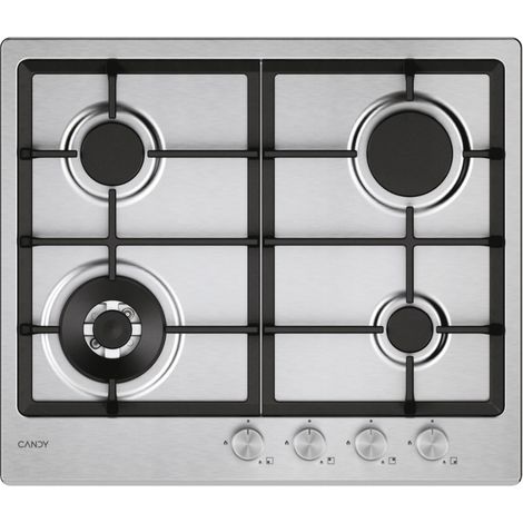 Placa de cocina empotrada Candy Moderna CHG6BF4WTX de acero inoxidable de 60 cm y 4 quemadores
