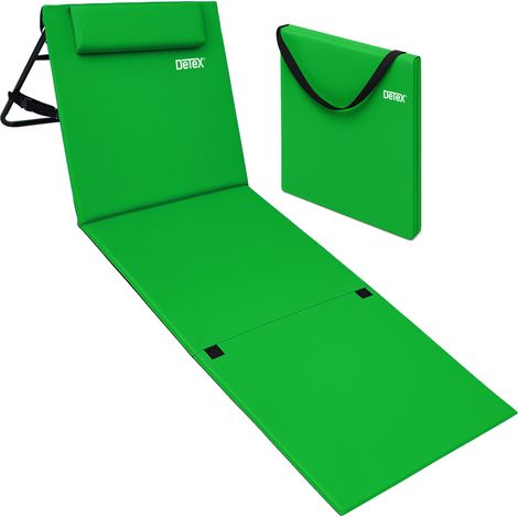 DETEX® Folding Beach Lounger With Adjustable Backrest Lightly Padded Foldable Sun Bed With Side Pocket Cushion Shoulder Strap Weatherproof Beach Mat Lounger Green
