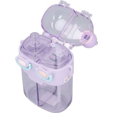 Niedliche, auslaufsichere Wasserflasche (780 ml) mit Strohhalm, verstellbarem Tragegurt und Aufkleber – ideal für den doppelten Gebrauch. Lila. (1/5)