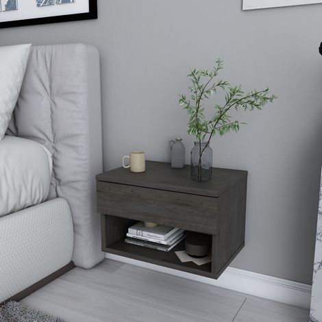 Decorotika Jamot Floating Nightstand Bedside Table Wall Mounted with Drawer and Shelf (Wenge) (1/4)
