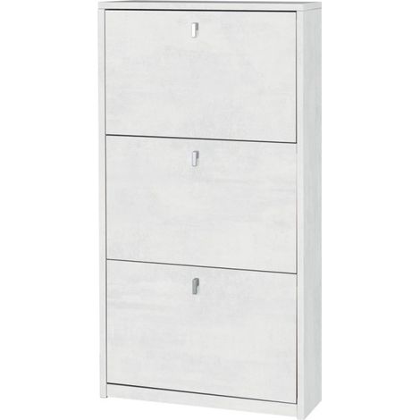 Platzsparendes schmales Schuhregal mit drei Türen in Ossido White 63x18x H117 cm (1/2)