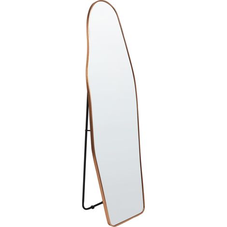 Espejo de pie 48 x 160 cm marco de aluminio forma irregular soporte completo dorado Larche (1/5)