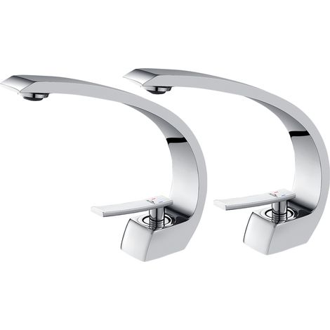 Auralum 2er Einhebelmischer Design Waschtischarmatur Wasserhahn Chrom Bad Armatur Mischbatterie Waschbeckenarmatur für Badezimmer Waschbecken