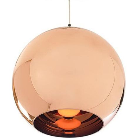 Kronleuchter mit Kupferspiegel, Glaskugel, verstellbares Kabel, Chrom, Kugel, Pendelleuchte, Heimdekoration, Lampenschirm (Rotkupfer, Ø 25 cm) – RAPANDA