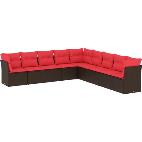 9 Piece Garden Sofa Set with Cushions Brown Poly Rattan vidaXL (1/3)