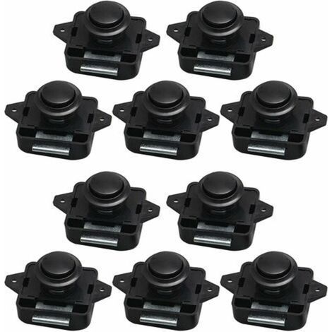 Pack of 10 Push Button Latches - Keyless for Campervan, Home, Drawer, Cabinet Black (1/5)