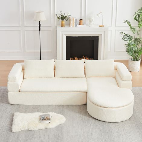 Sofá chaise longue en L 260x170x65 cm de chenilla beige modular FloraGrace (1/5)
