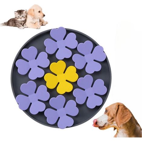 Tapis olfactif pour chien - Tapis d'entraînement en silicone pour l'odorat des animaux - Tapis à lécher pour animaux - Avec ventouse et bords étanches - Violet - Rond - Convient aux chats et chiens ma (1/5)