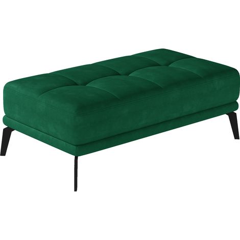 Pouf moderne velours capitonné et pieds métal noir TORPILLE-Vert foncé (1/3)