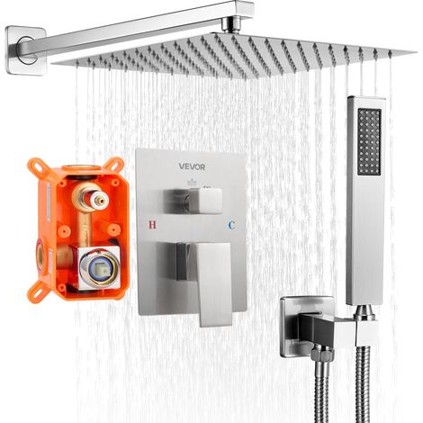Ensemble de Robinetterie de Douche Encastrable, Système de Douche de Pluie avec Pommeau de Tête Carré 30,5 cm, Douchette à Main et Kit de Garniture, Fixation Murale, Salle de Bain, Nickel Brossé (1/5)