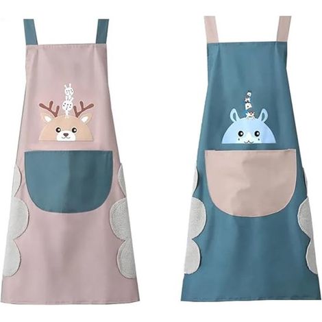 Delantales de cocina - Juego de delantales para cocinar y hornear - Con toallas de mano - 2 piezas - Azul y rosa (1/5)