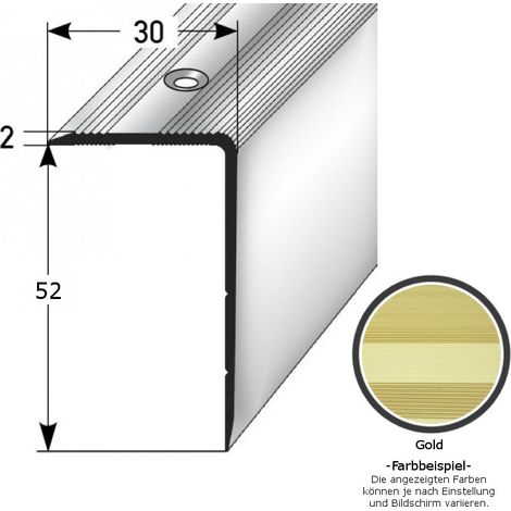 Treppenkante / Treppenprofil "Genua", Winkelprofil mit 30 mm Breite und konfigurierbarer Höhe (22 mm bis 52 mm), Aluminium eloxiert, gebohrt-goldfarbig-1000-52 mm