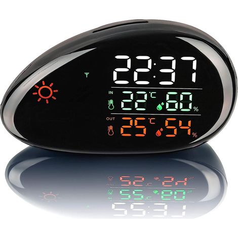 Station météo sans fil avec capteur de température extérieure et intérieure, prévisions météo, humidité, écran LED couleur et réveil (1/5)