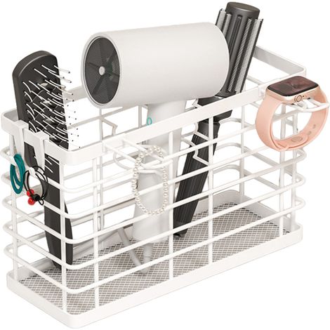 1 Organisateur mural 3 en 1, Support sèche-cheveux en métal, Rangement fer à lisser et friser, pour salle de bain (1/5)