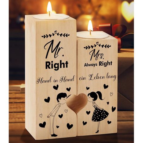 Hochzeitsgeschenk für Brautpaar Herzförmiger Kerzenhalter Mr und Mrs (1/5)