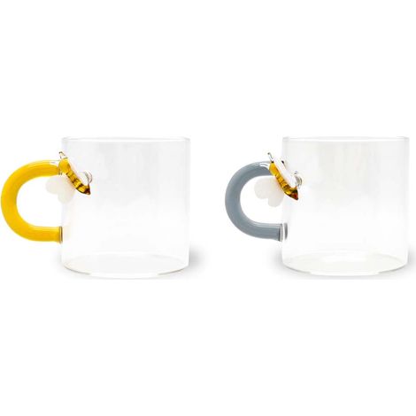 WD LifeStyle Set 2 Tazzine Caffè Vetro Borosilicato 130 Ml Decoro Ape