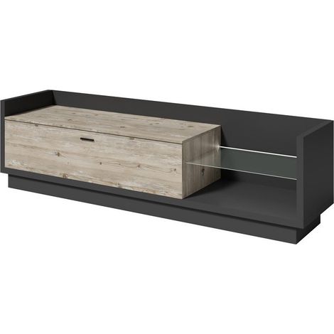 Mueble TV XL 220cm. Colección CORK. Color gris antracita y pino