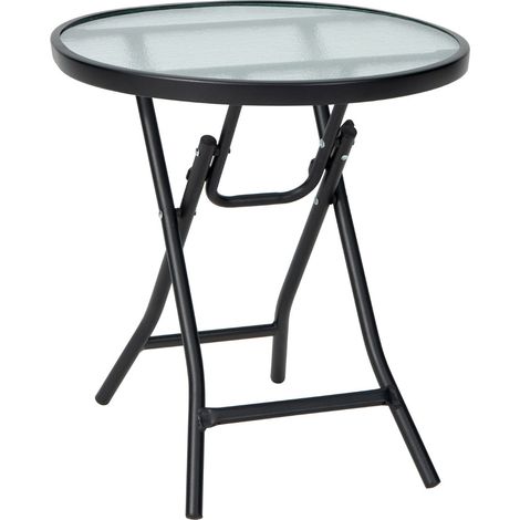 Mesa de jardín redonda plegable 46 x 47 cm en cristal templado y acero para uso exterior e interior diseño negro 200013989