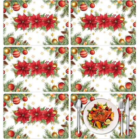 6 Pcs Set de Table en Plastique Lavables 40 x 28 cm, Sets de Table de Fleurs, Set de Table Rouge, sous Assiette de Table pour Décoration de Cuisine Home (1/5)