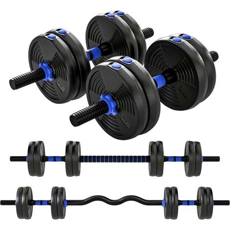 Haltères réglables 15 kg 3 en 1 pour entraînement à domicile avec barre d'extension noire, équipement de musculation essentiel (1/5)